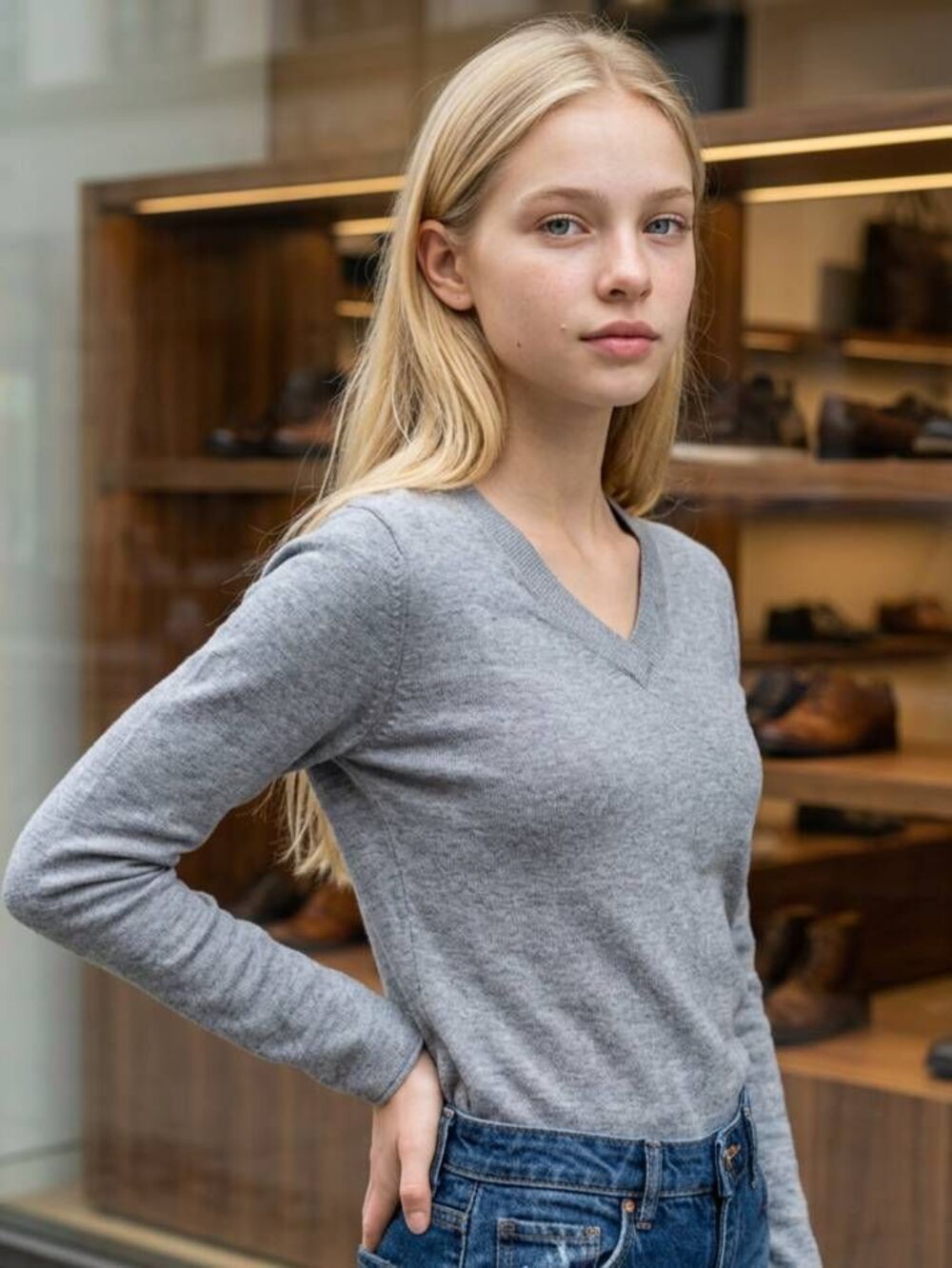 💜Gray Angora Blend Vneck Long Sleeved Sweater Youth Small